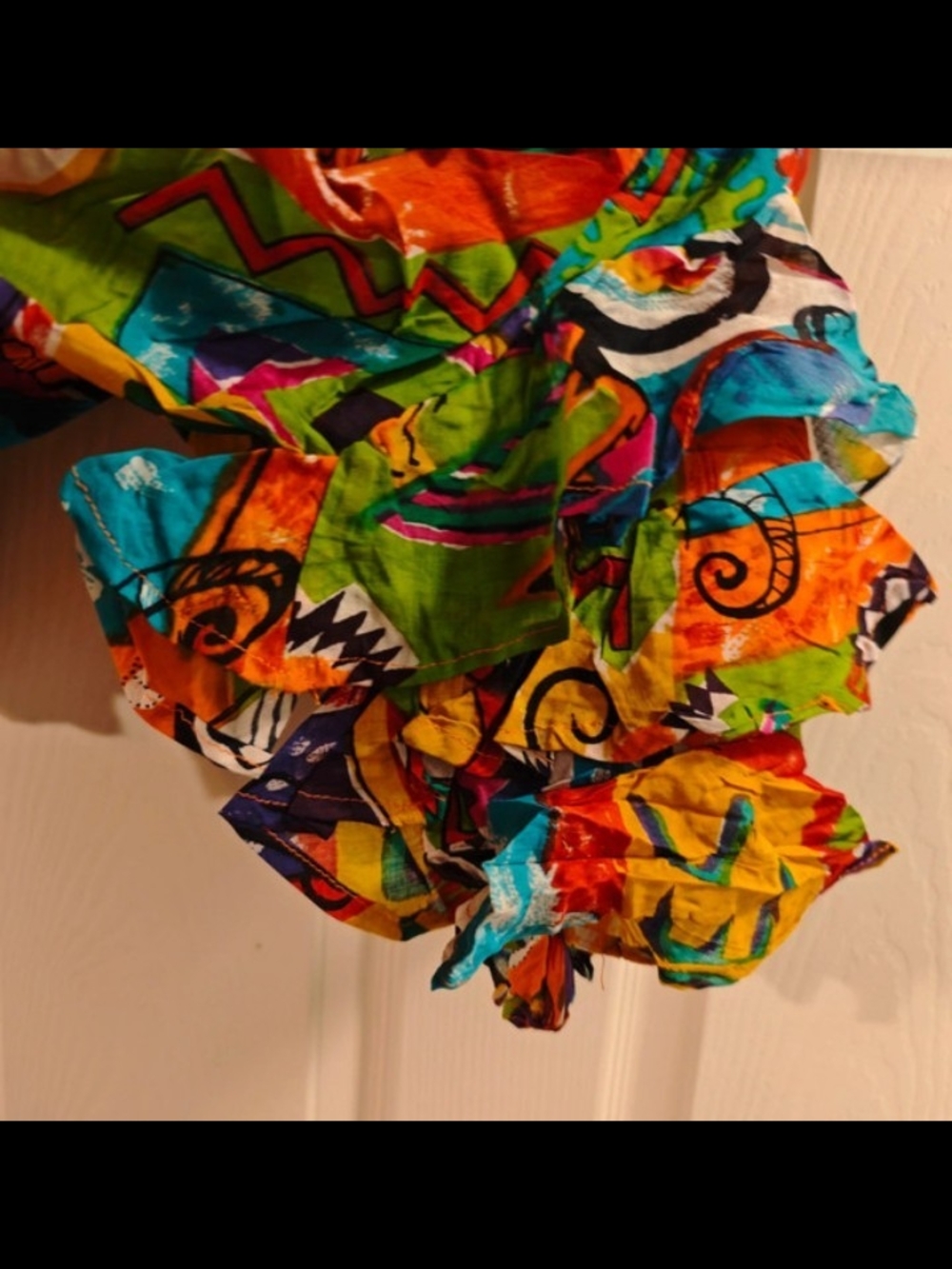 Vibrant Multi-Color Ruffle V-Neck Women's Top - Picture 3 of 8